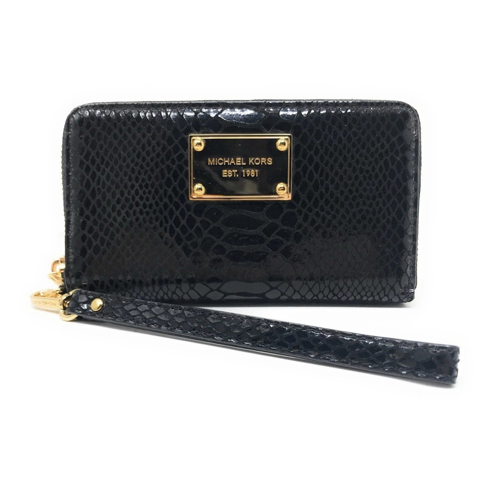 Michael Kors Black Embossed Leather Wristlet